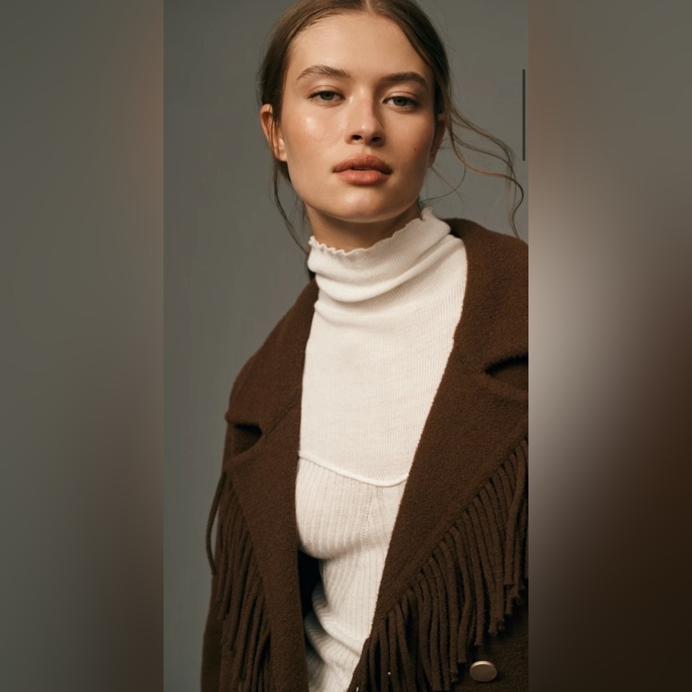 Anthropologie NVLT Knit Fringe Blazer Coatigan, MED NWOT - Picture 3 of 7